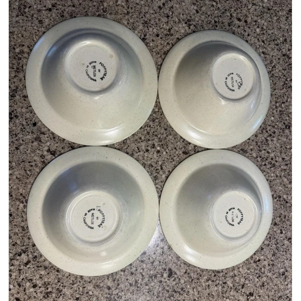 Vintage Metlox Poppytrail Provincial Fruit Green Band Cereal Soup Bowls Set of 4